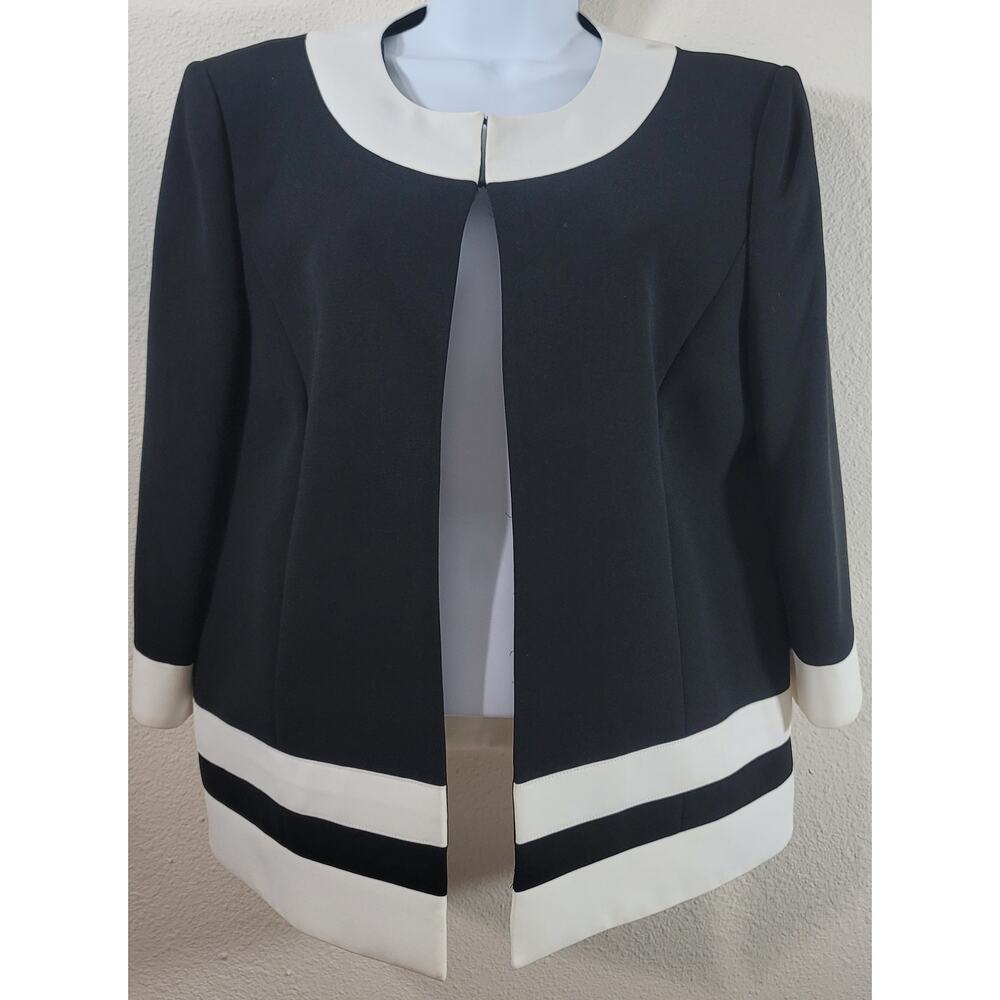 Preston & York Black White Lined Women's Blazer 12 Lightweight Hook  Eye Closure